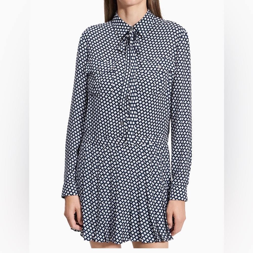 Theory Check Print Pleated Minidress Size M